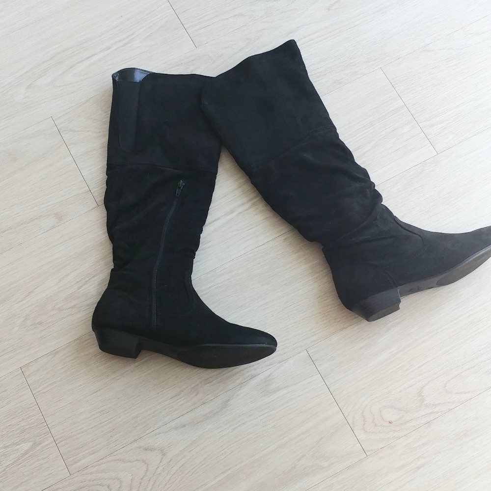 Black Suede Knee High Slouch Boots Women Size 9M